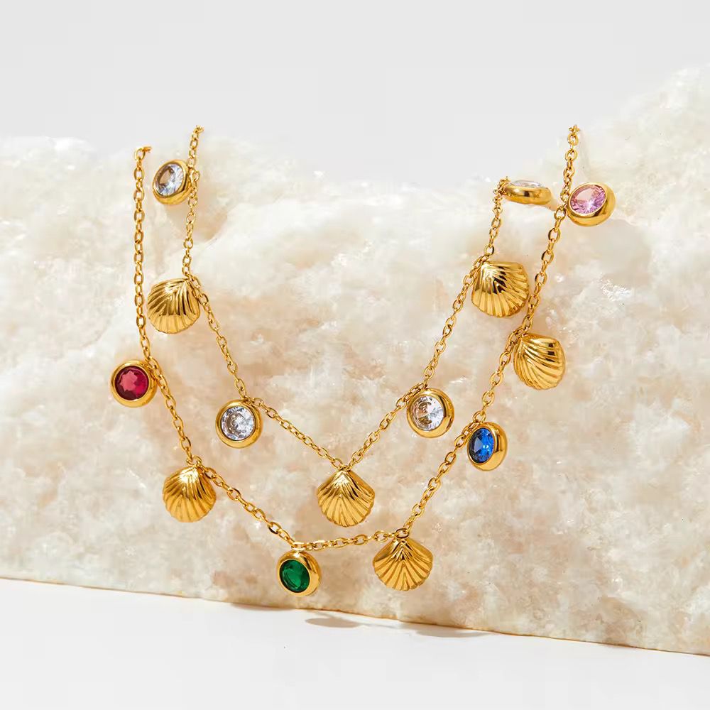 Seashell & Multicolor Gemstone Charm Necklace – Boho Chic