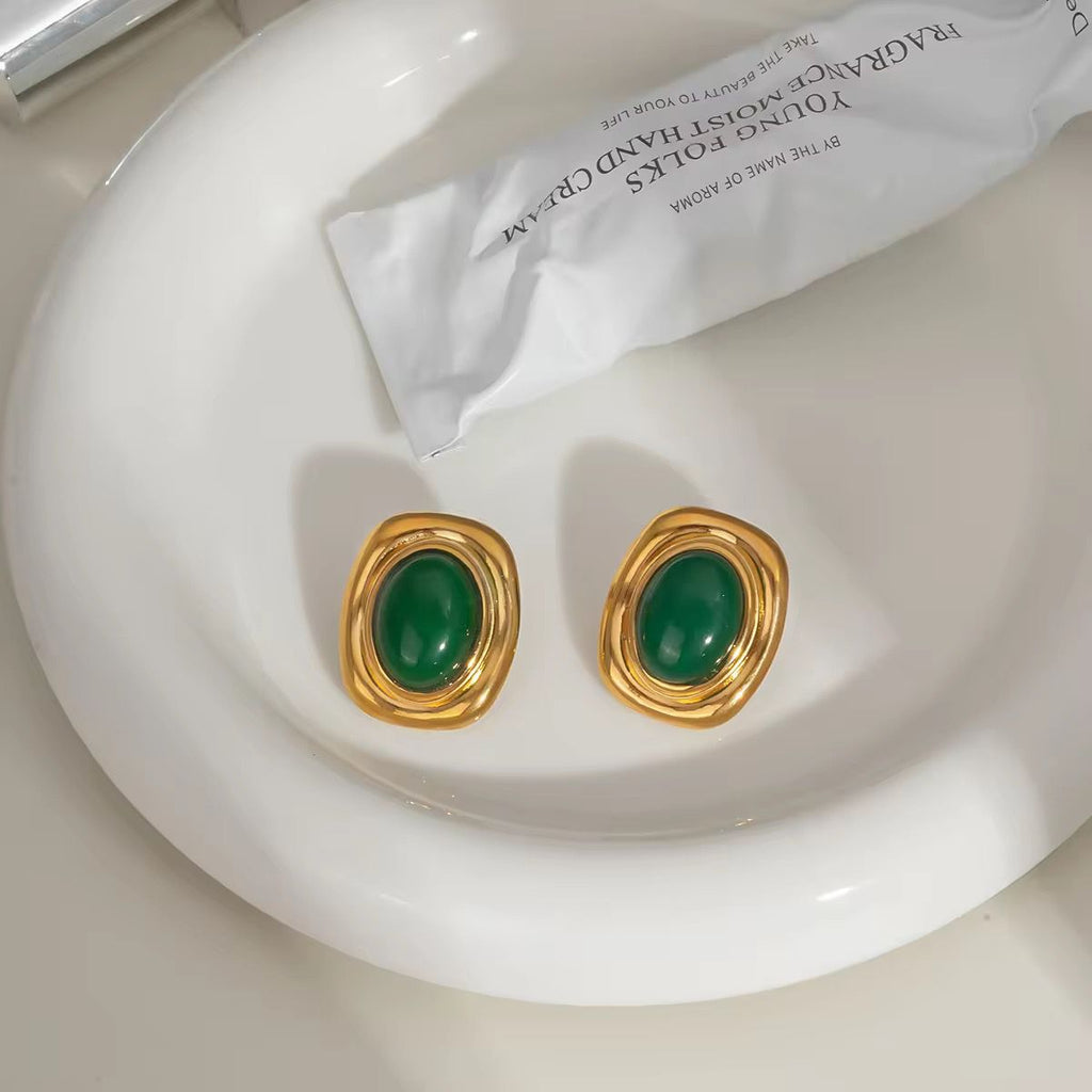 Vintage Green Stone Statement Earrings
