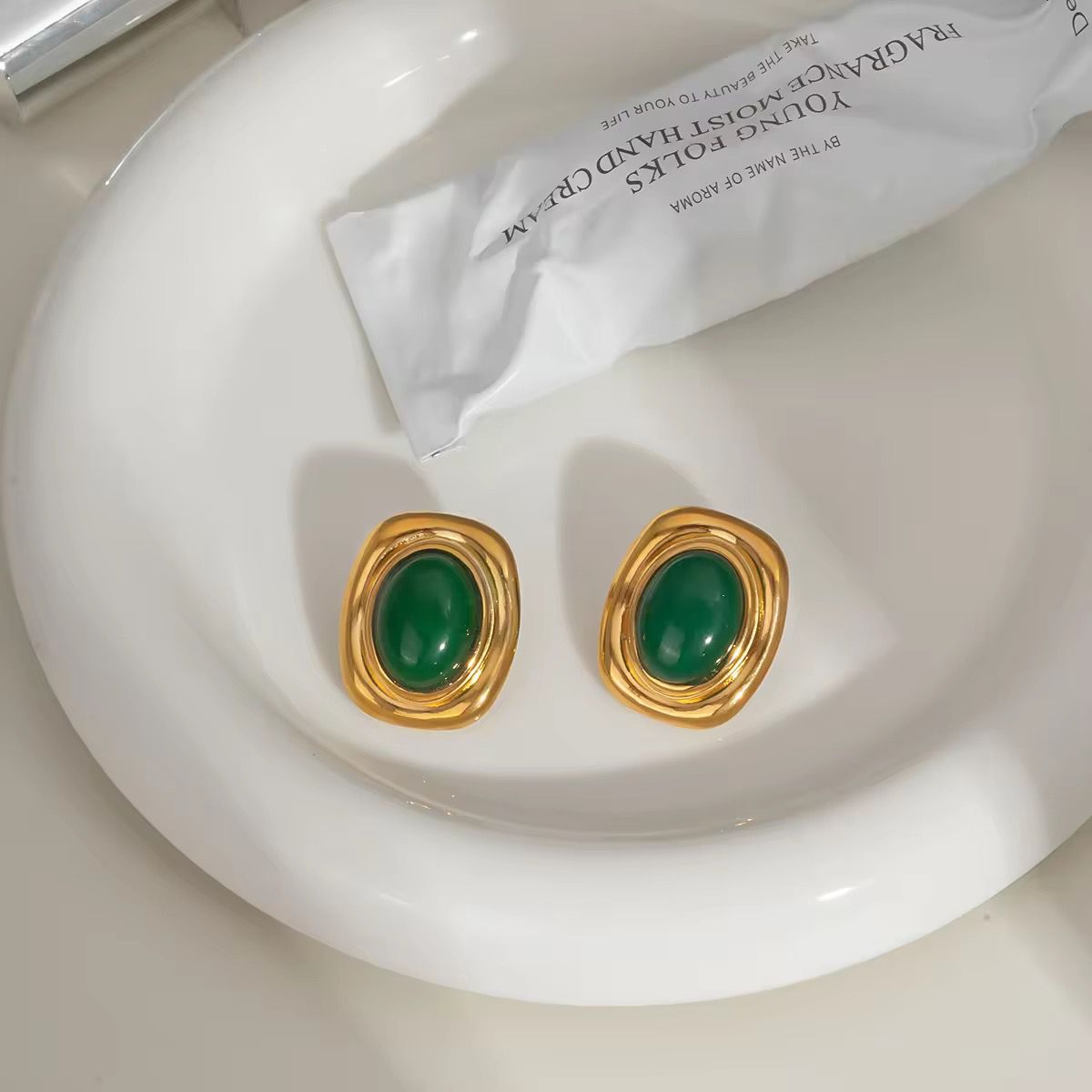 Vintage Green Stone Statement Earrings