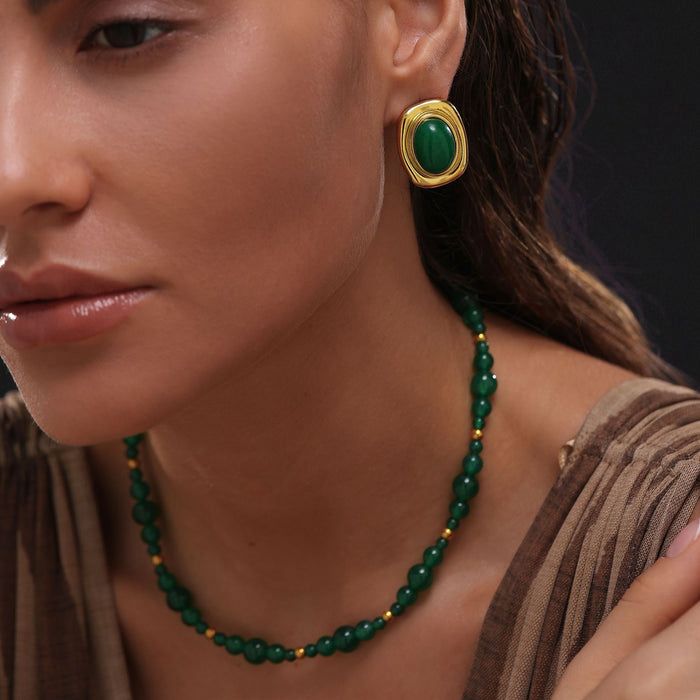 Vintage Green Stone Statement Earrings
