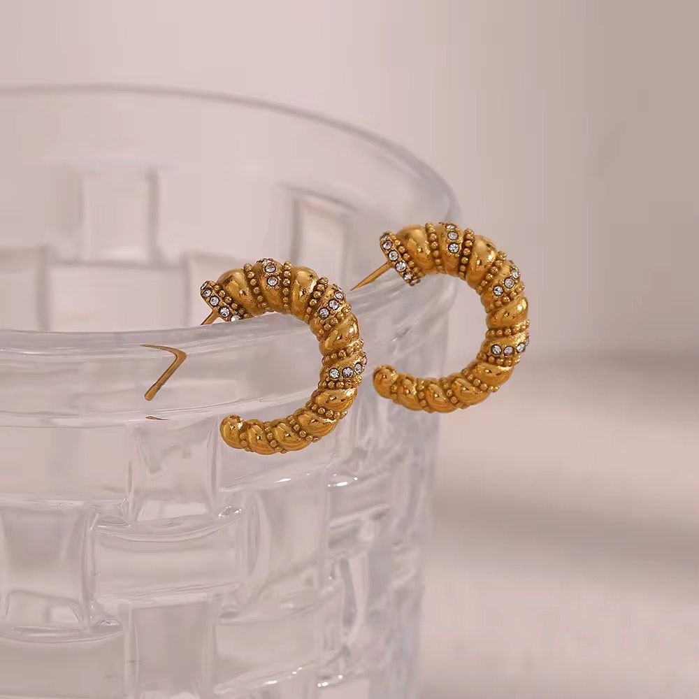 Textured Gold Crystal Hoop Earrings
