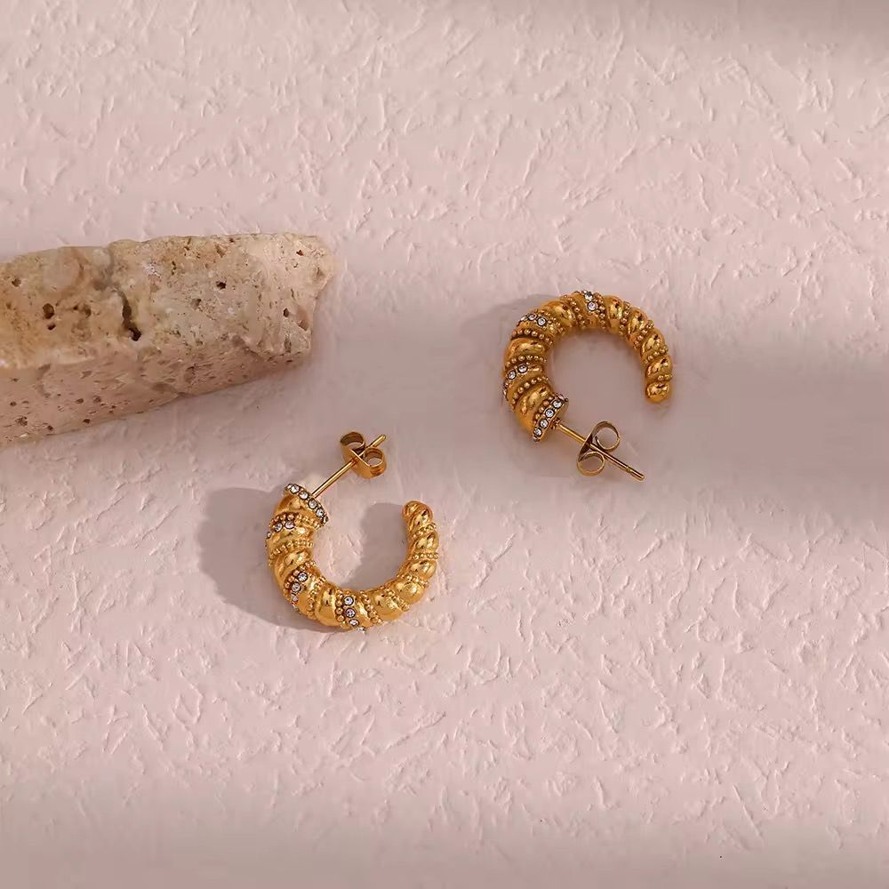 Textured Gold Crystal Hoop Earrings