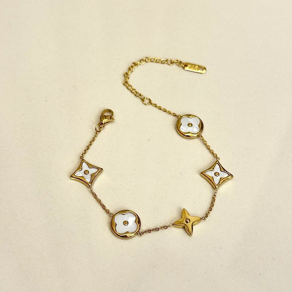White & Gold Floral Charm Bracelet