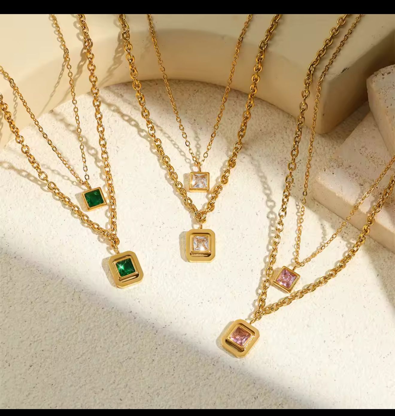 "Double Layer Gemstone Gold Necklaces 💎"