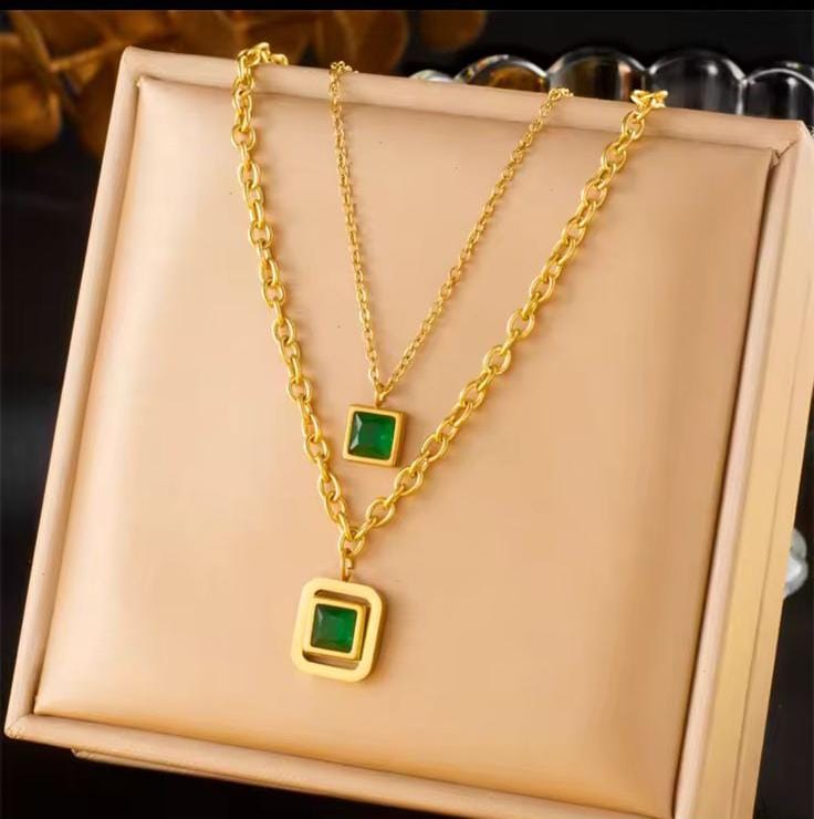 "Double Layer Gemstone Gold Necklaces 💎"