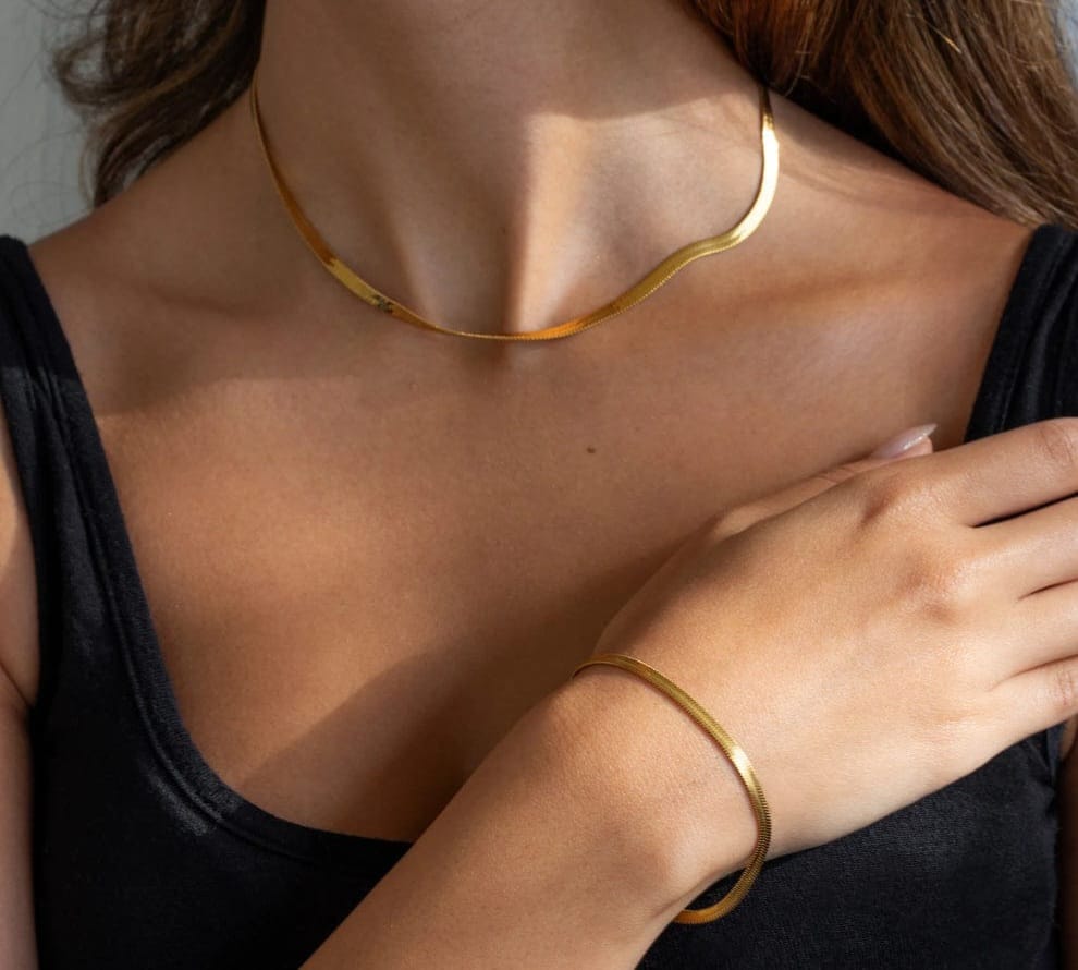 "Gold Snake Wave Necklace & Bracelet Set"