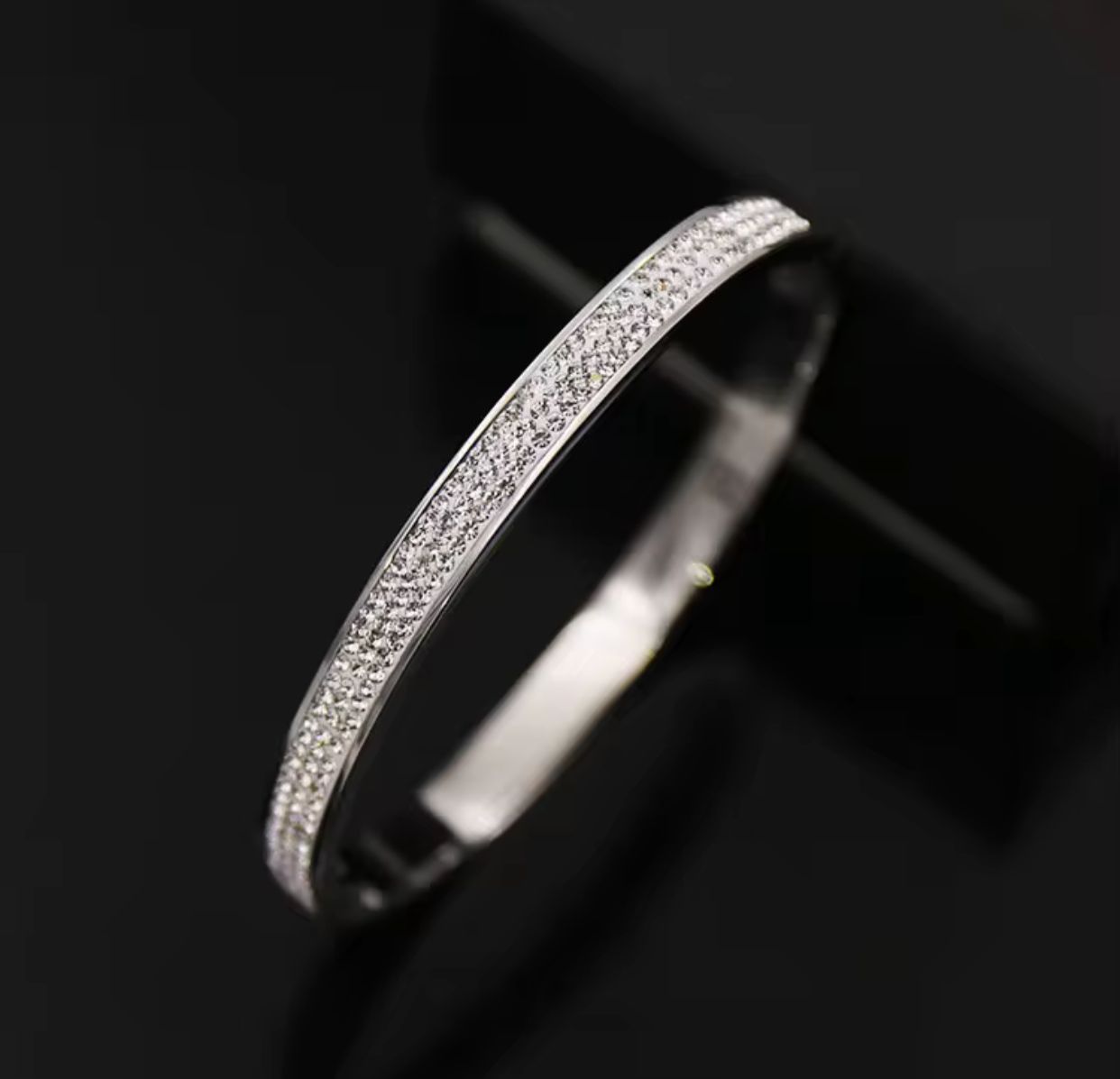 Diamond-Encrusted Silver Bangle