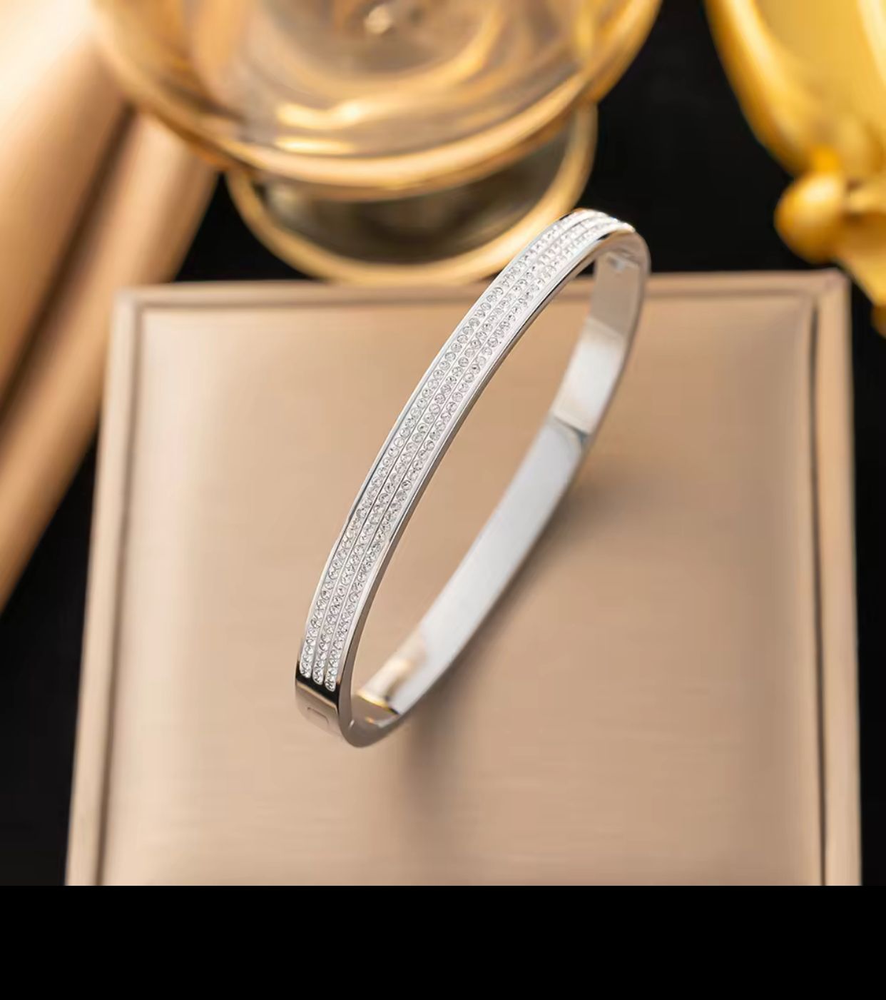 Diamond-Encrusted Silver Bangle