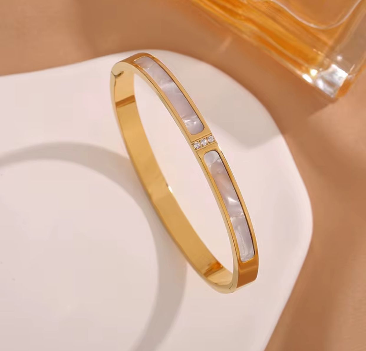 Gold Bangle with Mother of Pearl & Sparkling Accents 💎