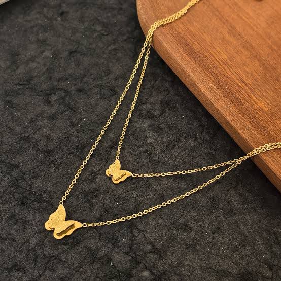 "Golden Butterfly Double Necklace"