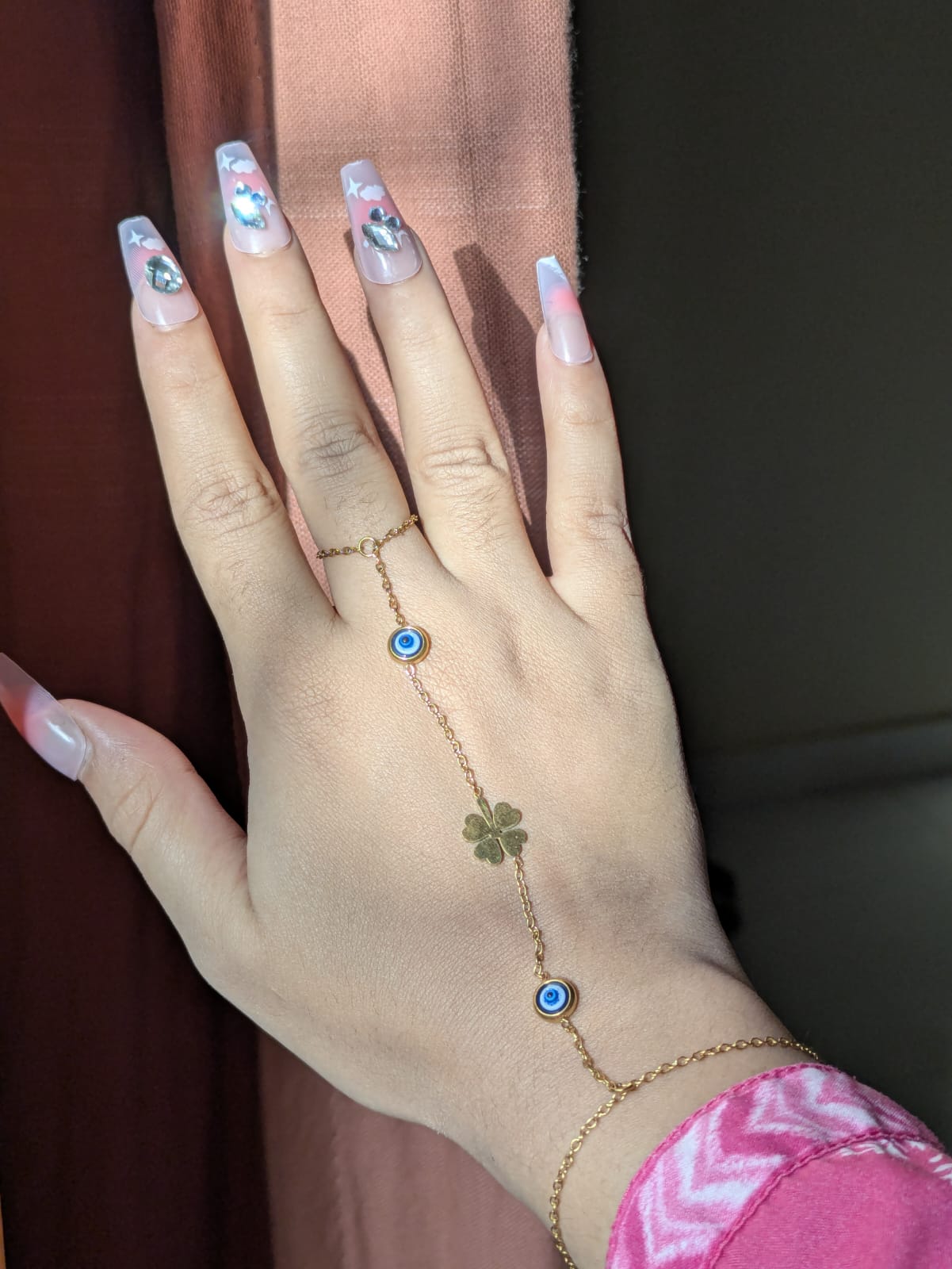 "Evil Eye & Clover Hand Chain"