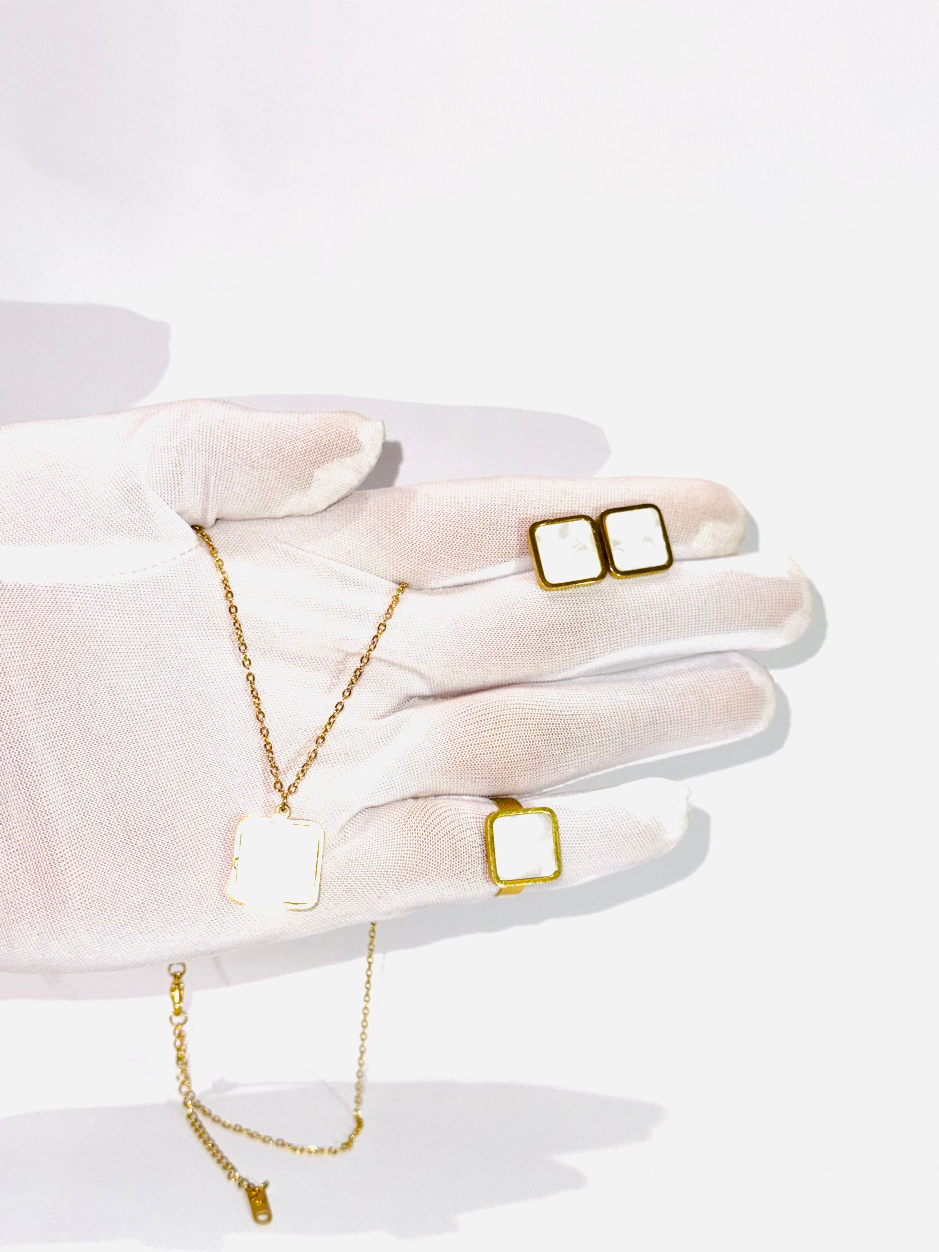 Minimalist White Enamel Jewelry Set