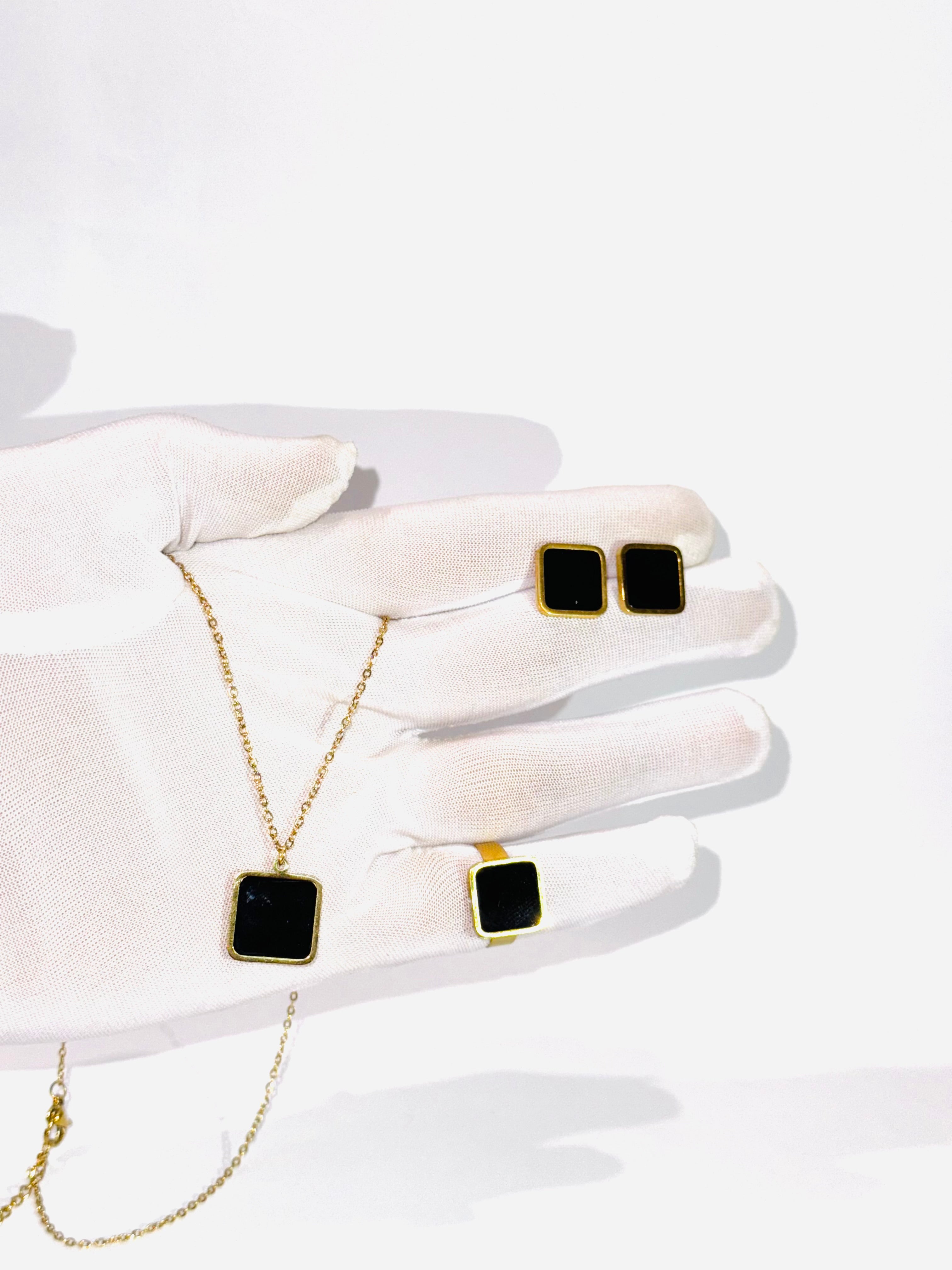 Elegant Gold-Plated & Black Enamel Jewelry Set
