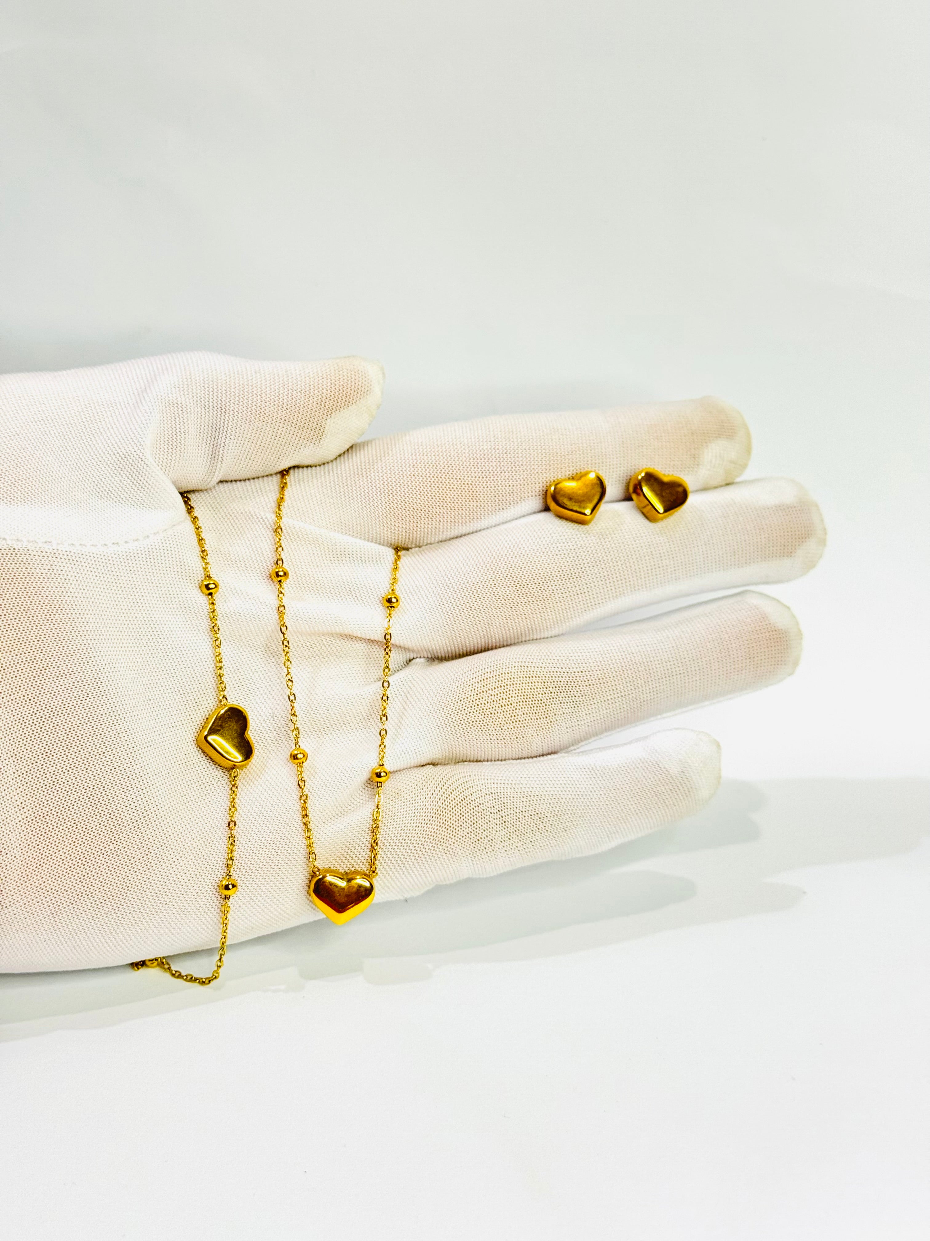 Gold-Plated Heart Charm Jewelry Set