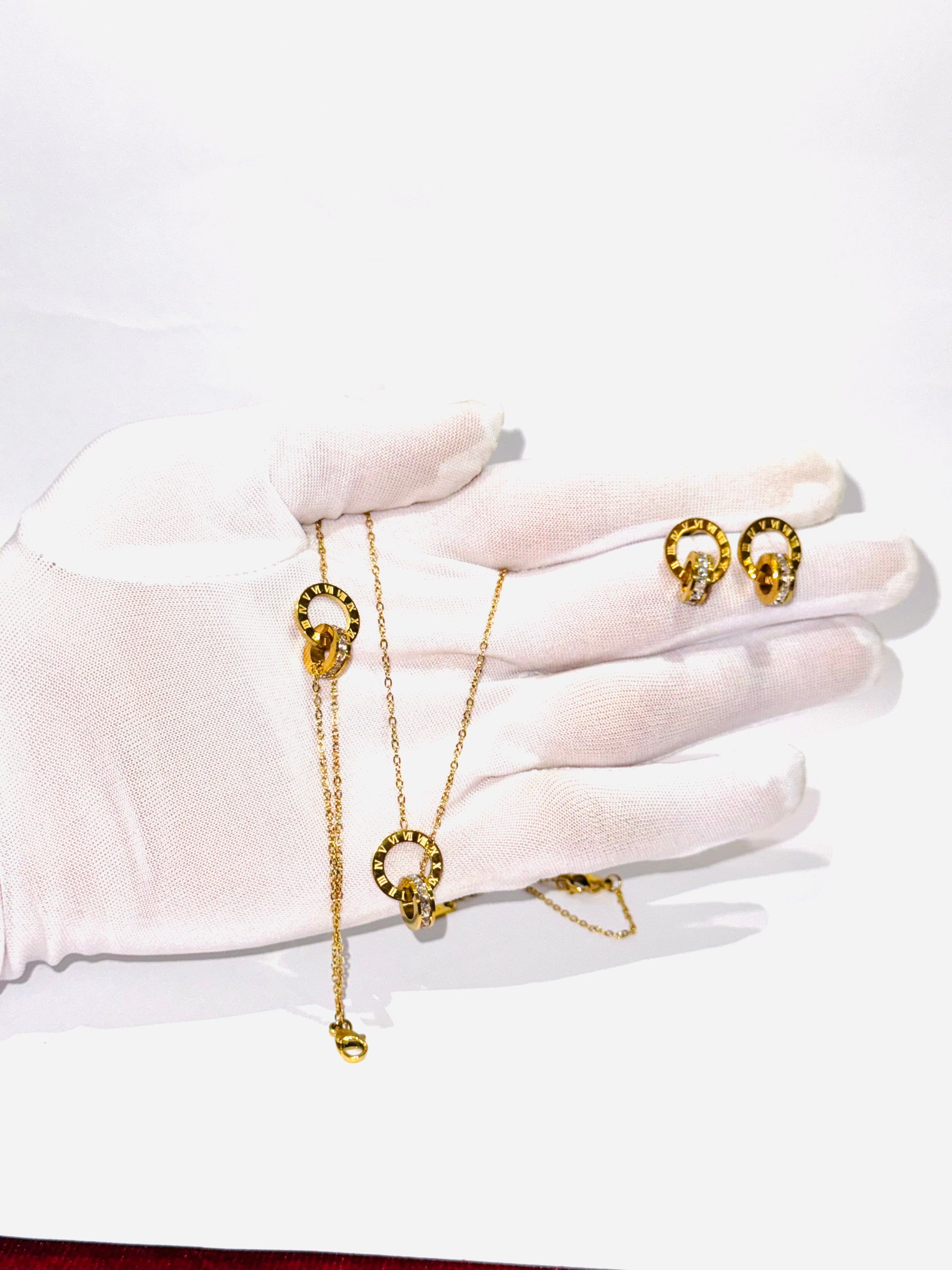 Interlocking Circle & Roman Numeral Jewelry Set