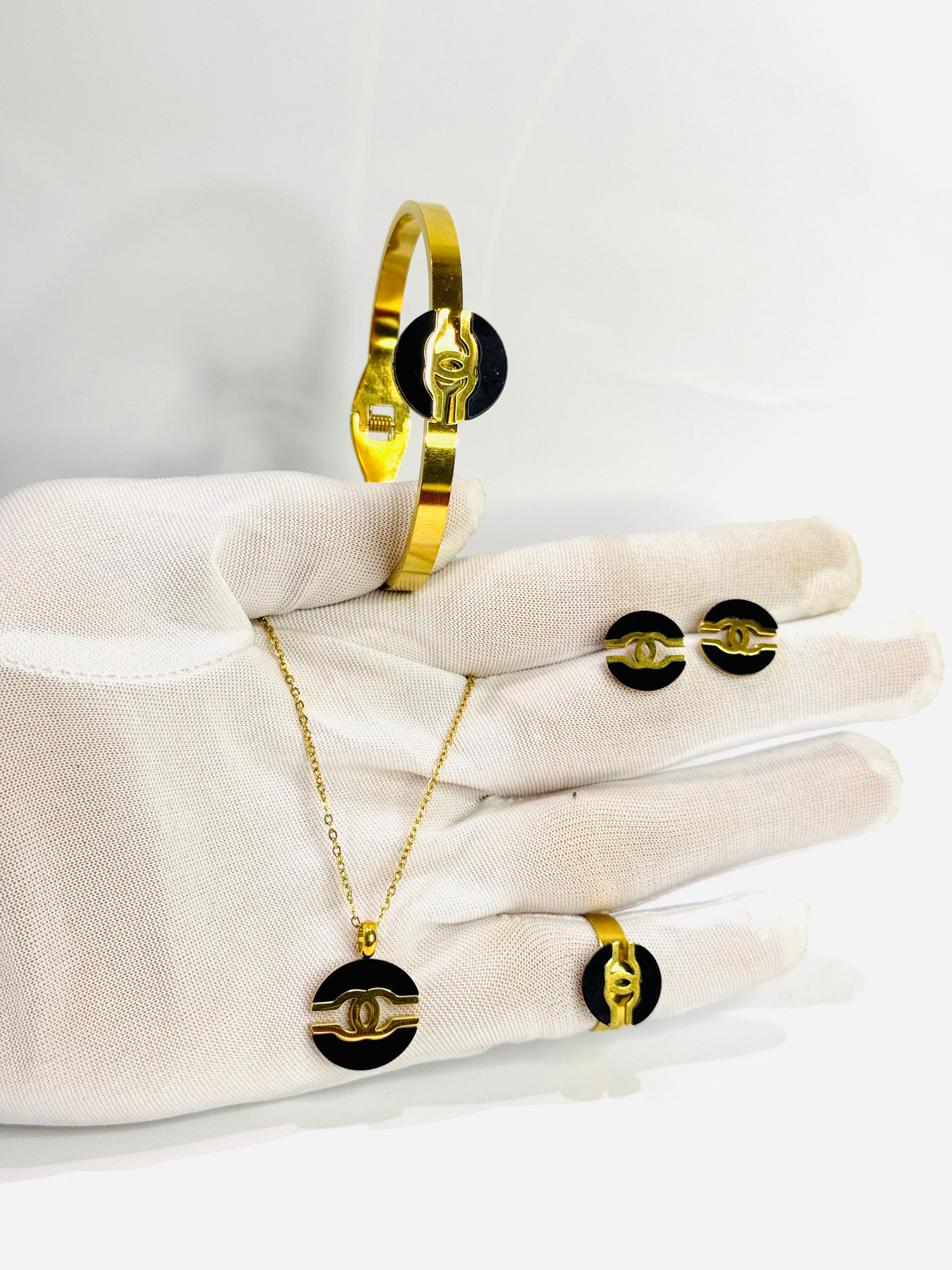 Gold & Black Logo Medallion Jewelry Set