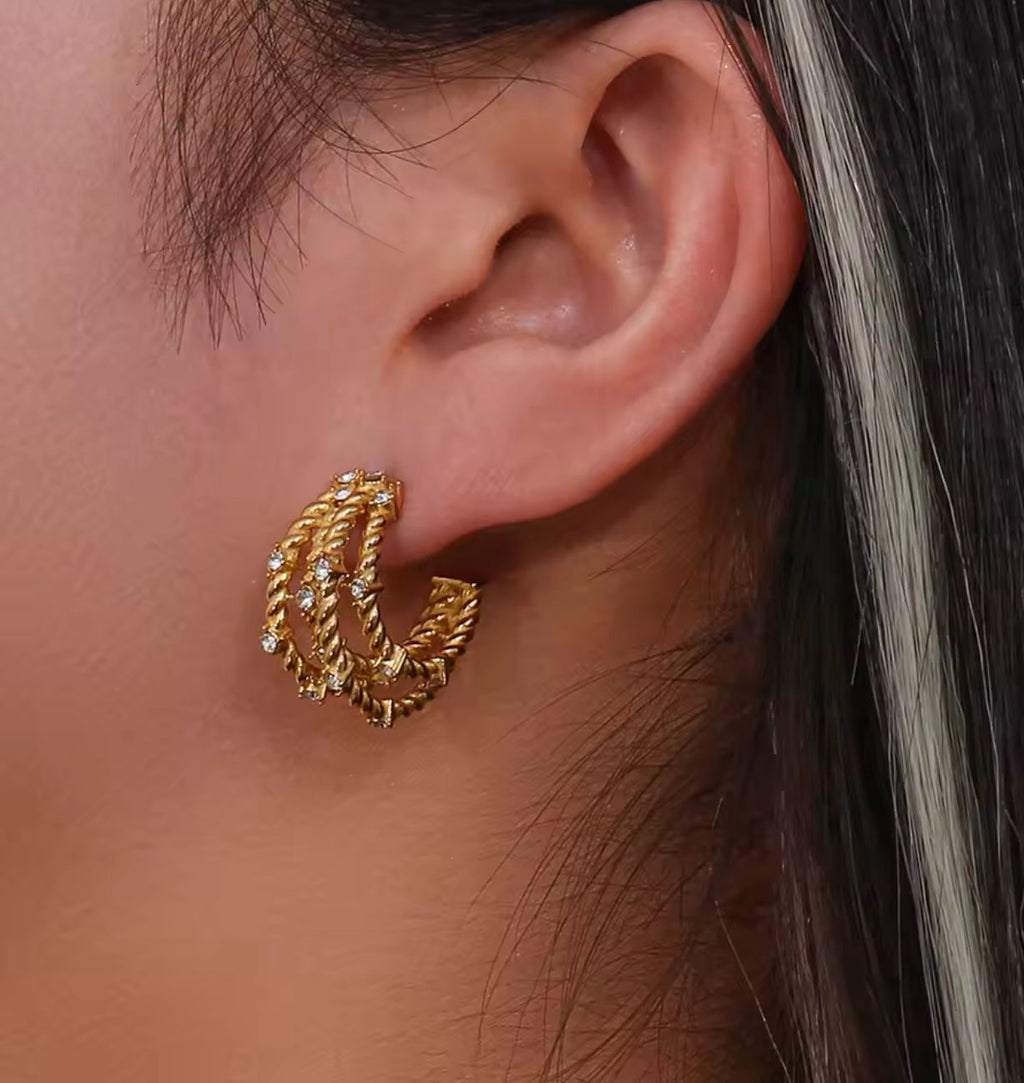 Rope Gold Diamond Earrings