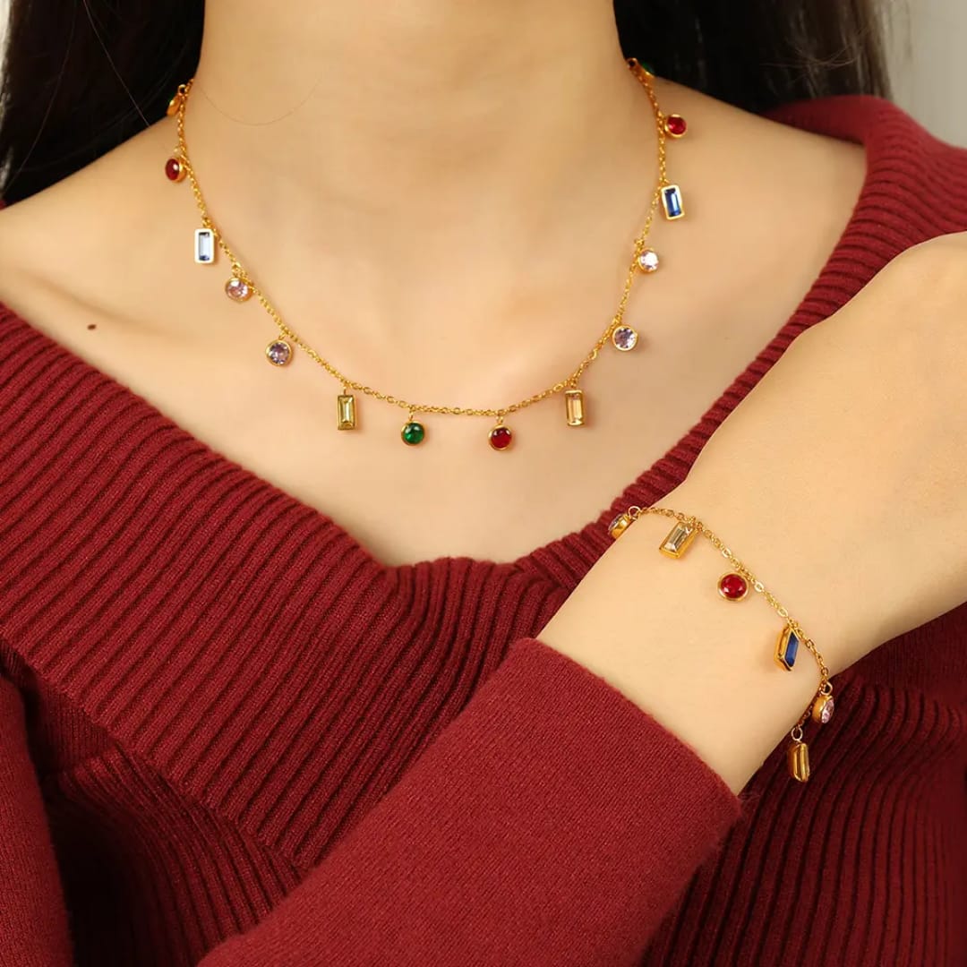 Multicolor Gemstone Gold Chain combo