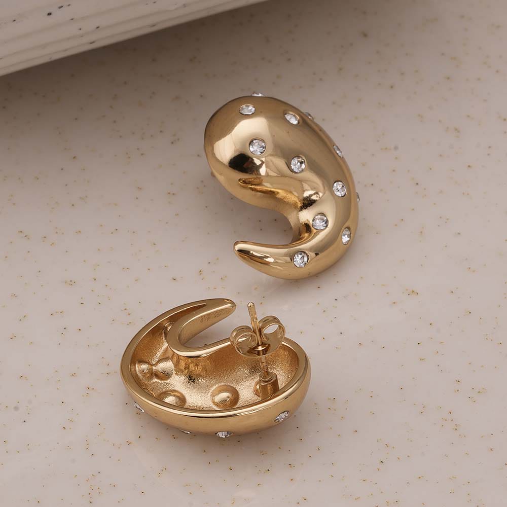 Gold Crescent Earrings with Diamonds 💎