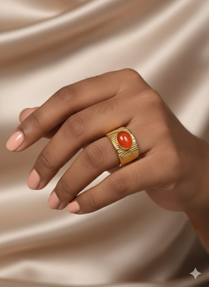 "Gold Ring with Coral Stone"