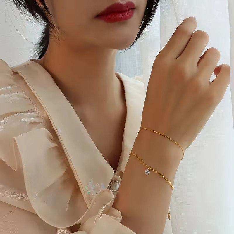 "Dainty Gold Double Chain Anklet and bracelet with Crystal Charm 💎"