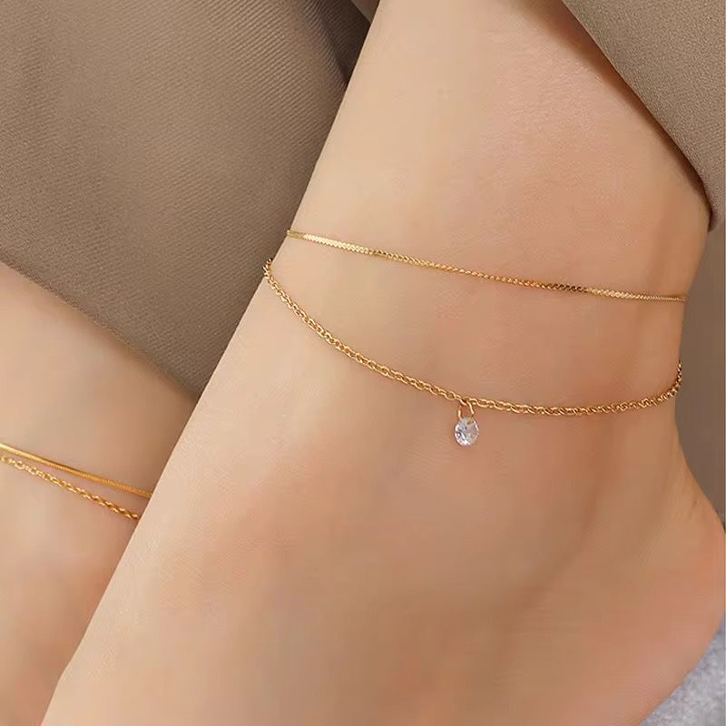 "Dainty Gold Double Chain Anklet and bracelet with Crystal Charm 💎"