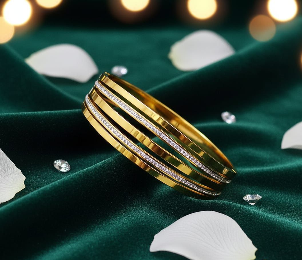 "Elegant Gold Bangles with Diamond Accents 💎"