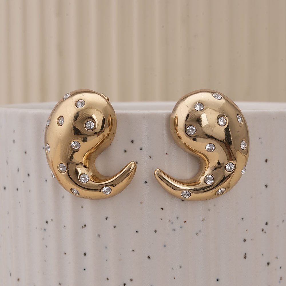 Gold Crescent Earrings with Diamonds 💎