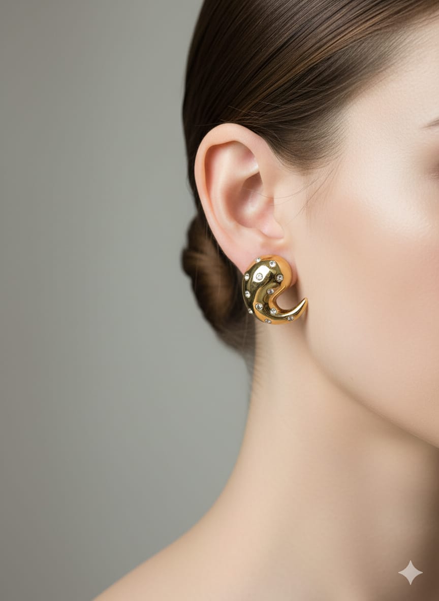 Gold Crescent Earrings with Diamonds 💎