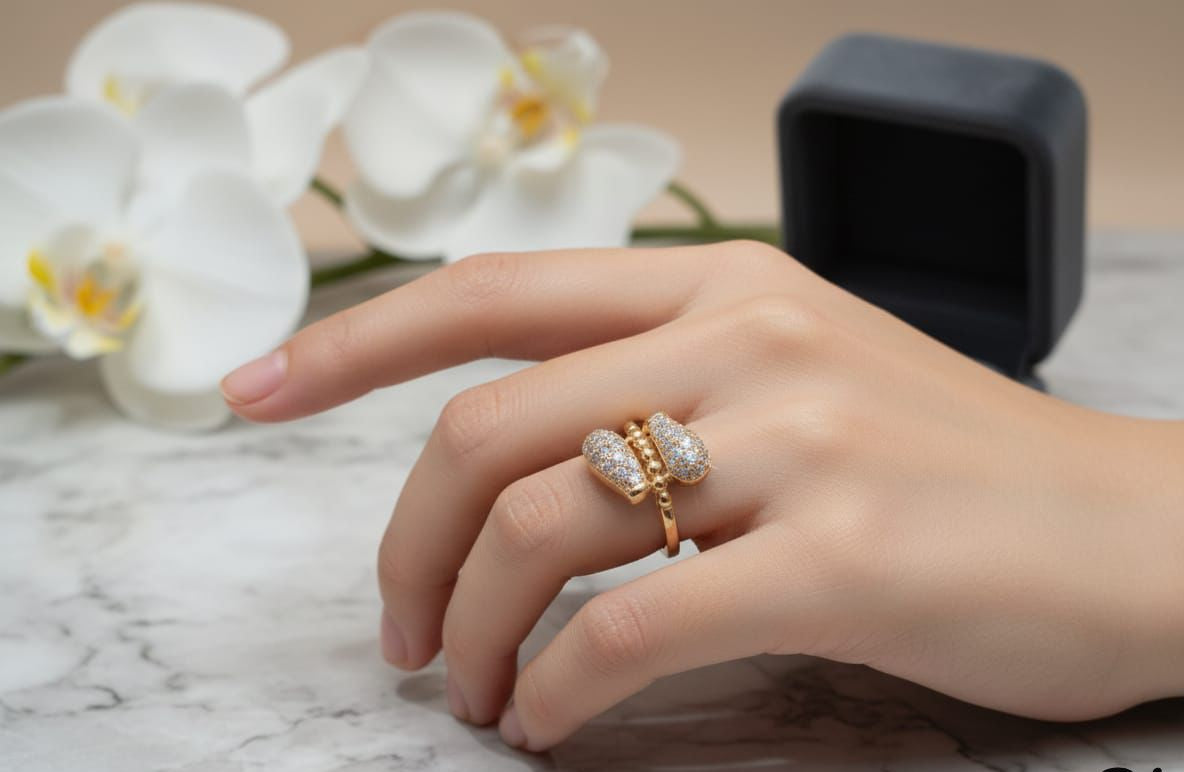 "Elegant Hug Diamond Gold adjustable Rings Duo"