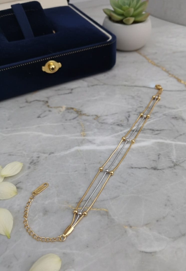 3 layer golden silver bracelet