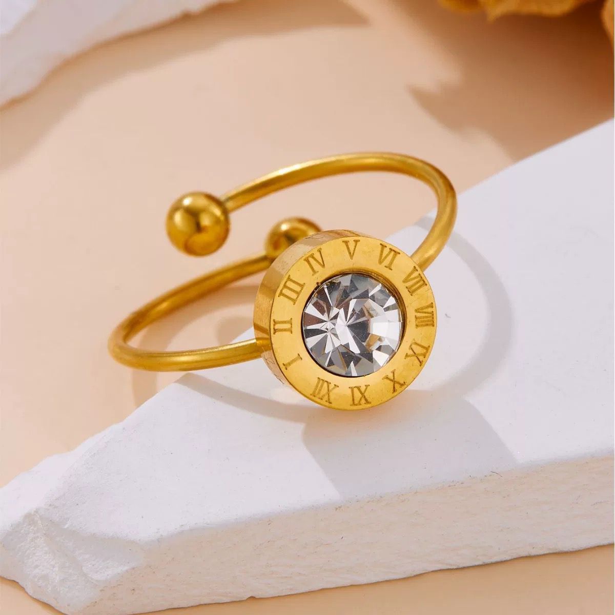 Roman Numeral Crystal Open Ring