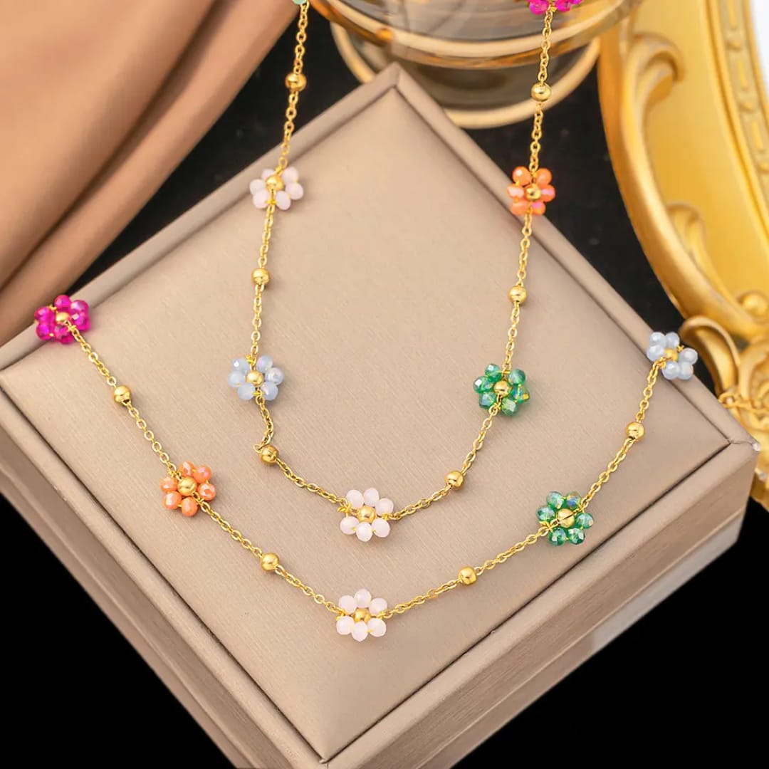 Floral charm necklace and bracelet set