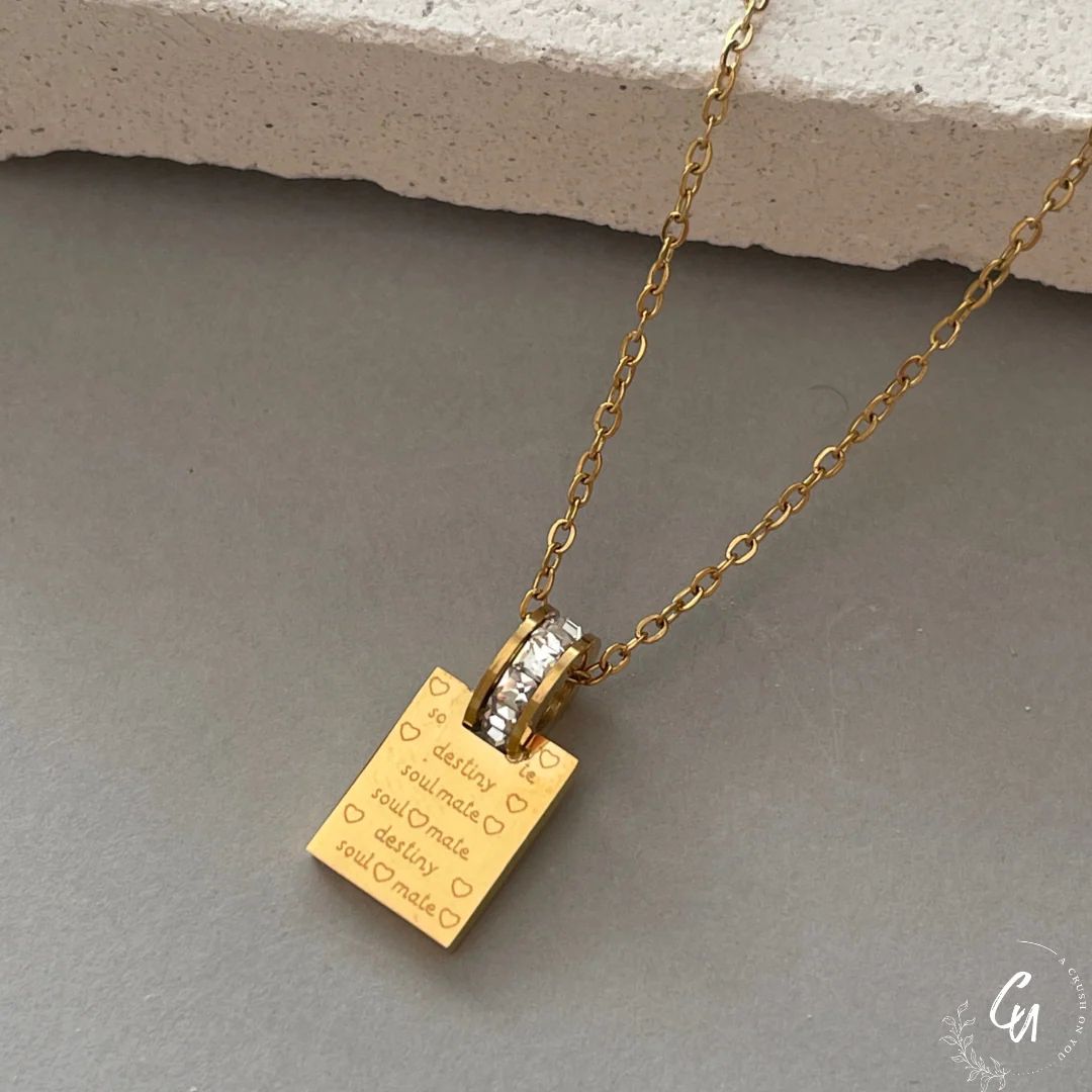 Gold Pendant Necklace with Destiny & Soulmate Engraved Charm | Alish Jewellery