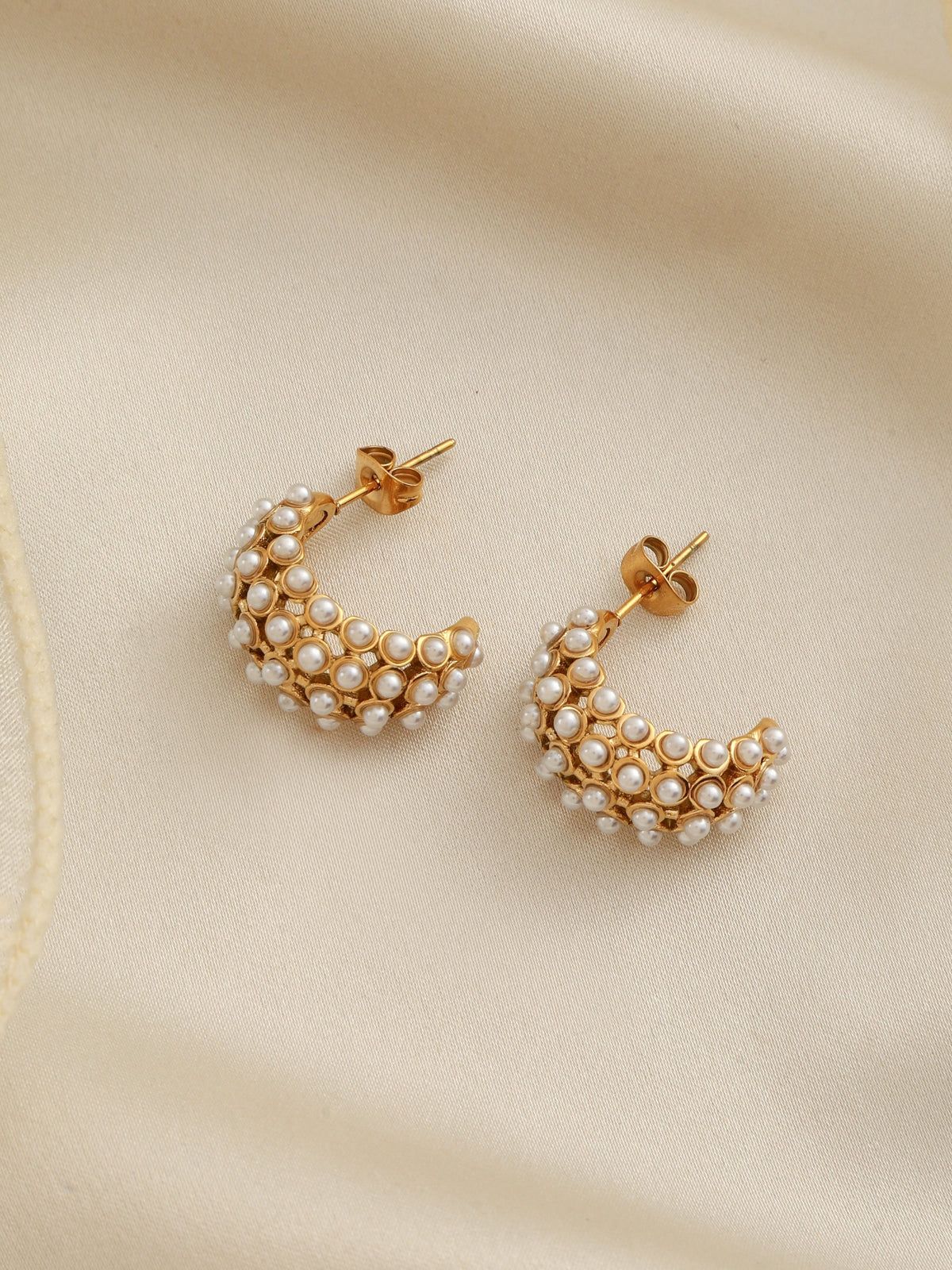 "Elegant Pearl Crescent Hoops 🌙"