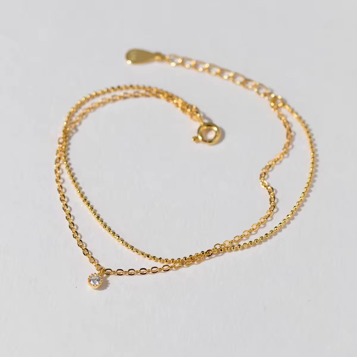"Dainty Gold Double Chain Anklet and bracelet with Crystal Charm 💎"