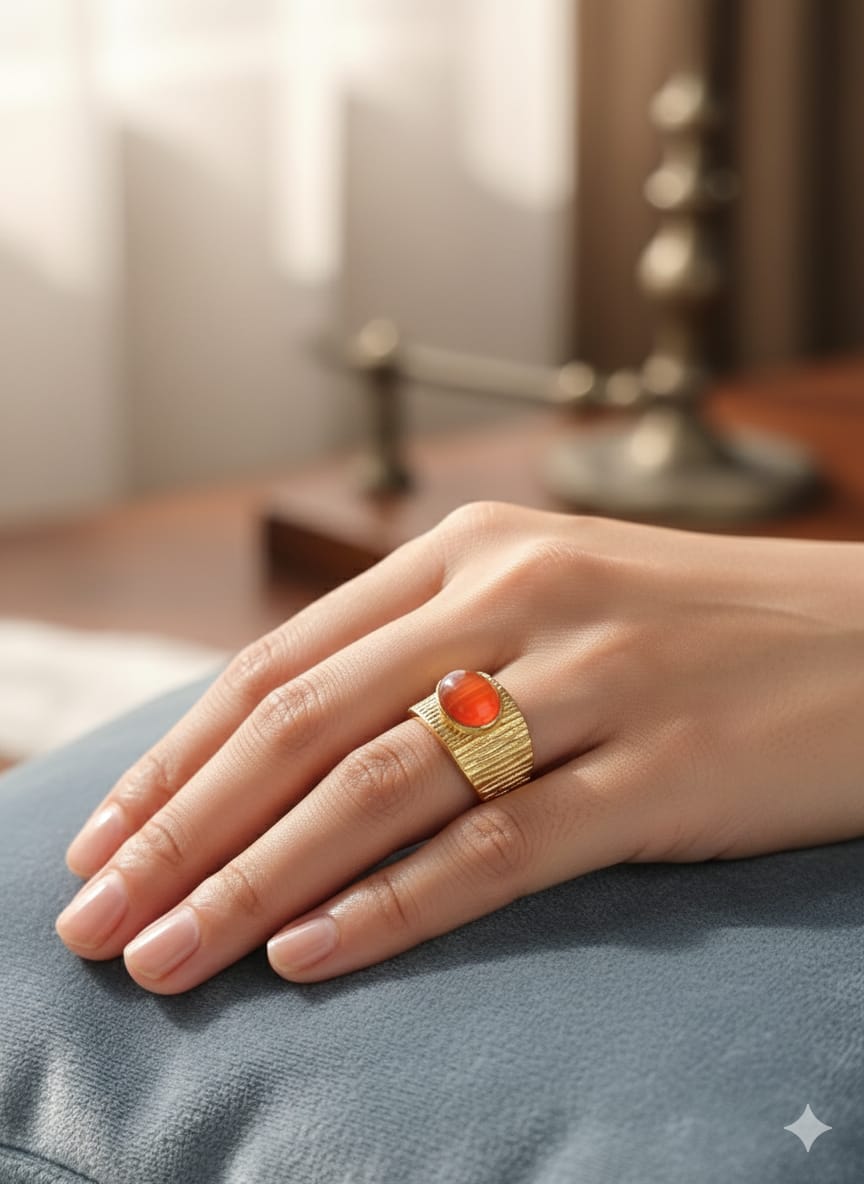 "Gold Ring with Coral Stone"