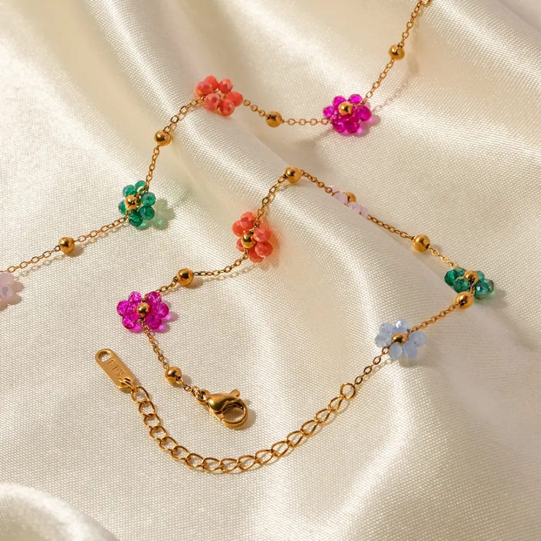 Floral charm necklace and bracelet set