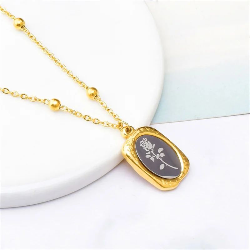 Vintage Rose Pendant Necklace with Gold Beaded Chain | Alish Jewellery