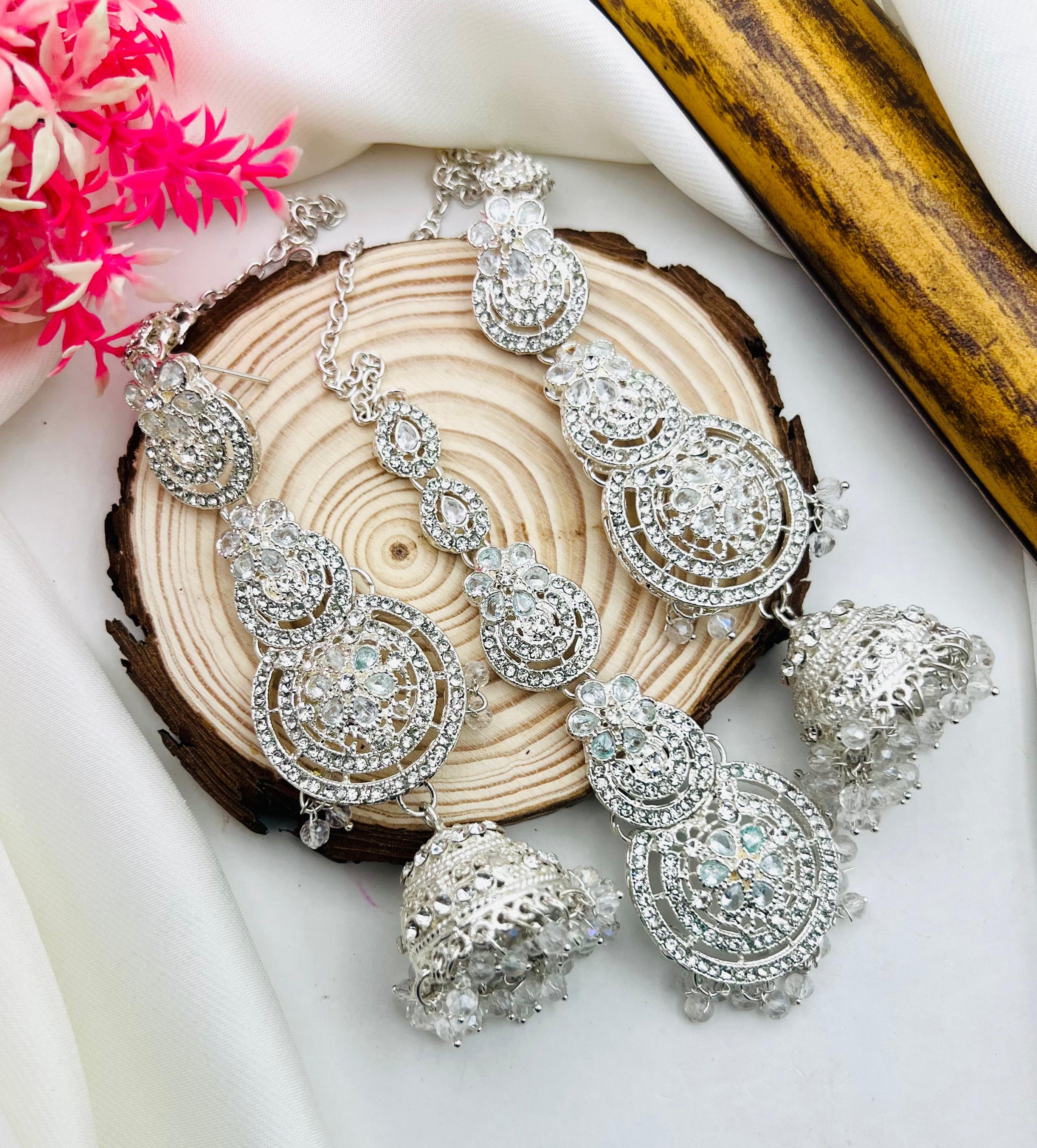 "Kundan Jhumka Earrings & Tika Set 💎"