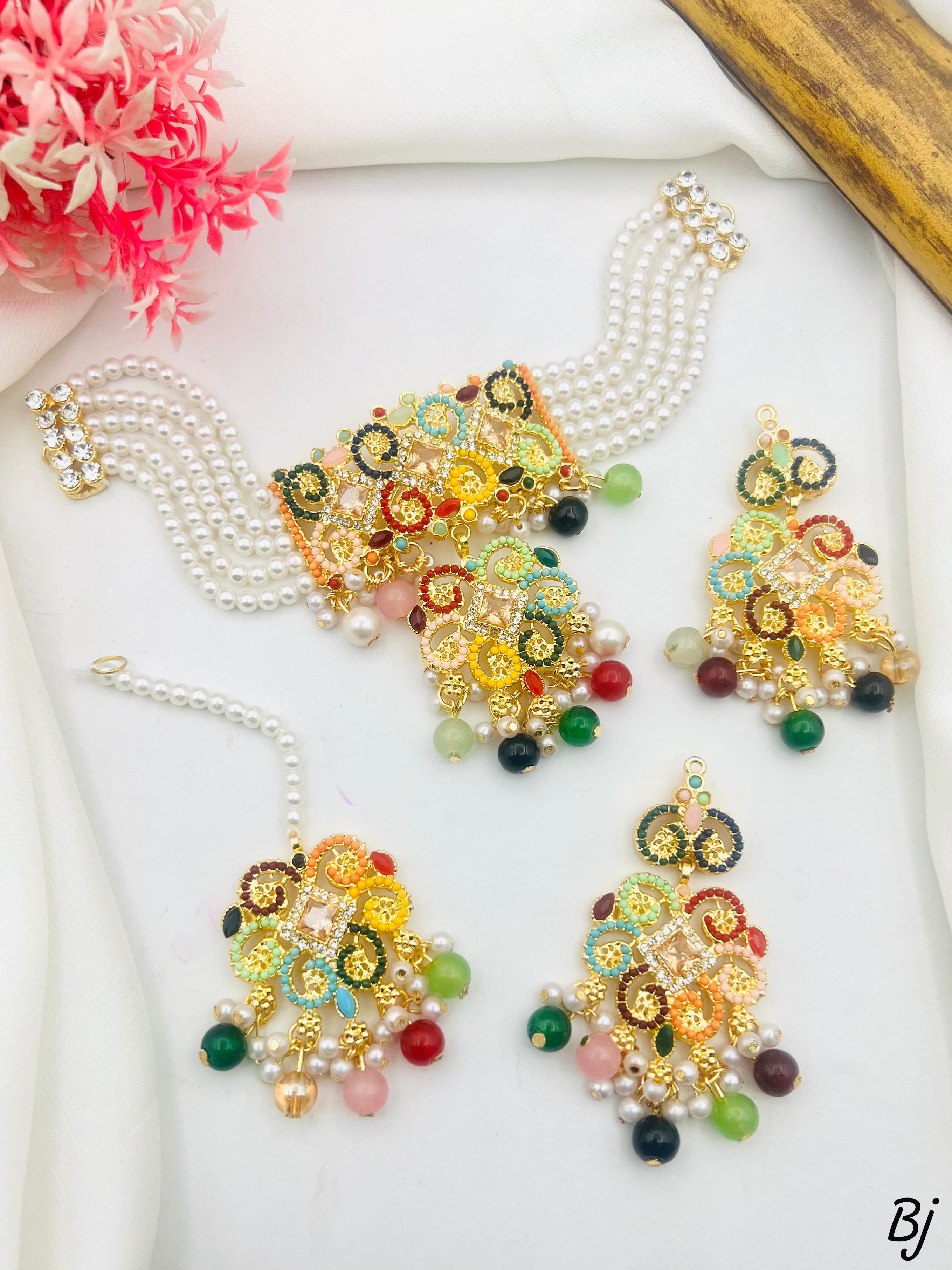 Nauratan Jewelry Set with Pearls | Traditional Pakistani Elegance"